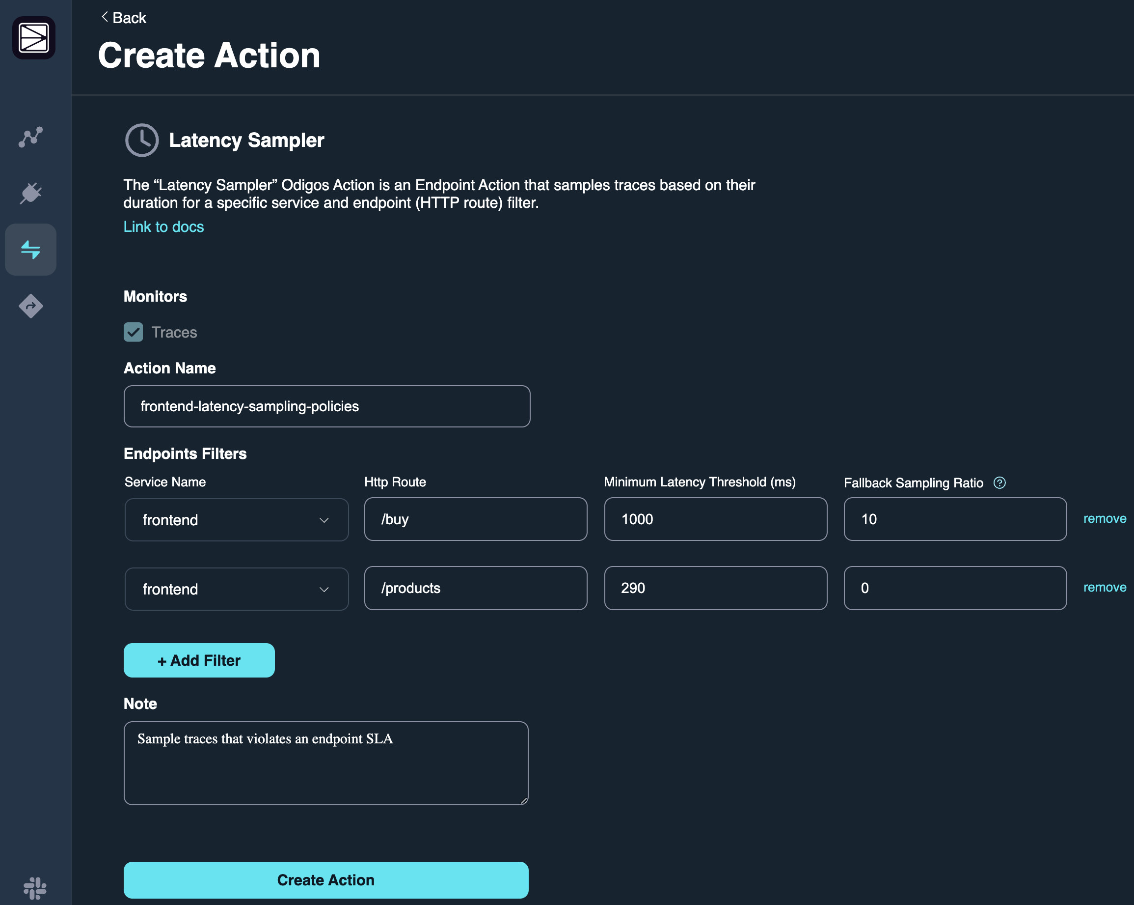 Creating Latency Sampler Action